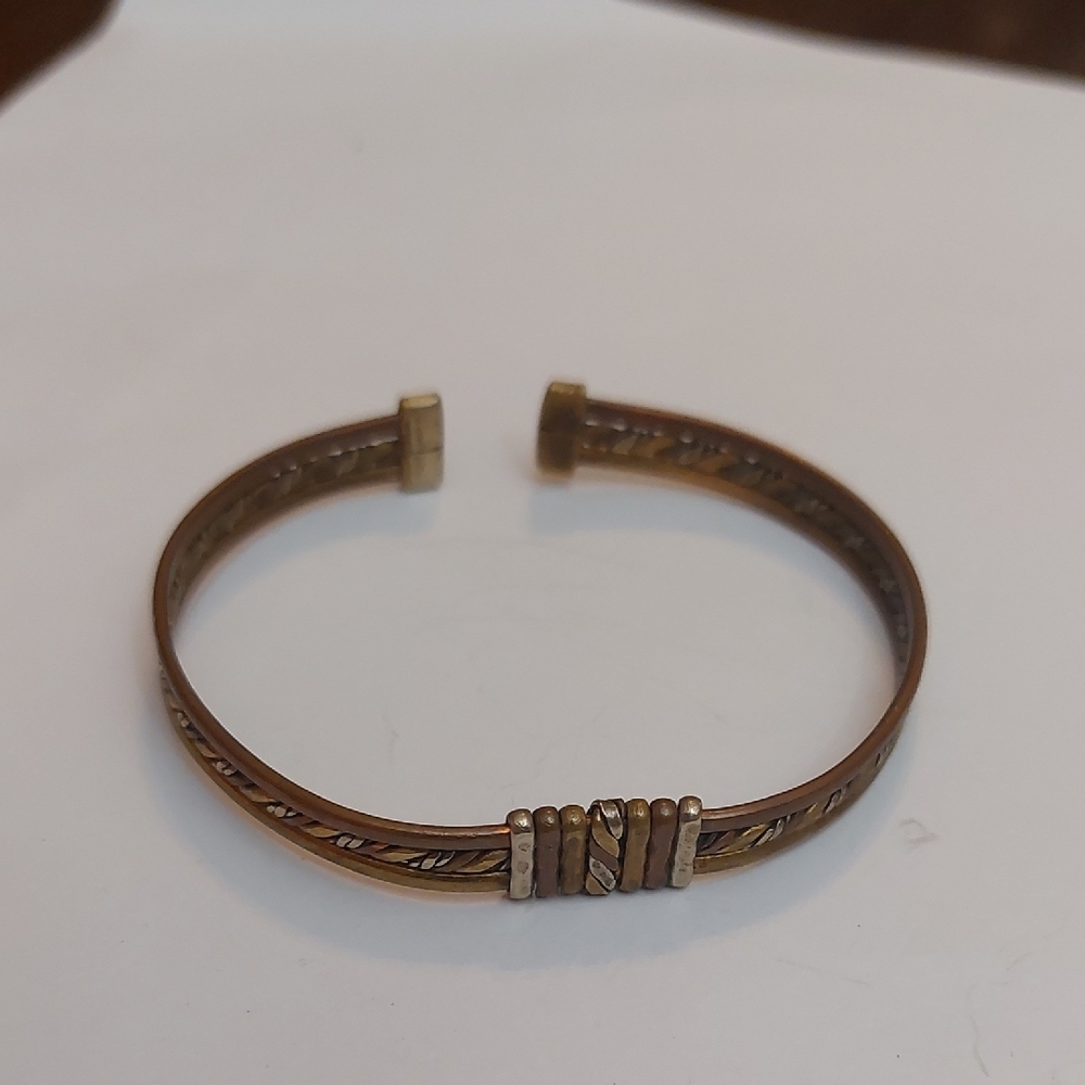 Mixed Metal Tri Tones Brass Copper Silver Artisan Cuff Bracelet